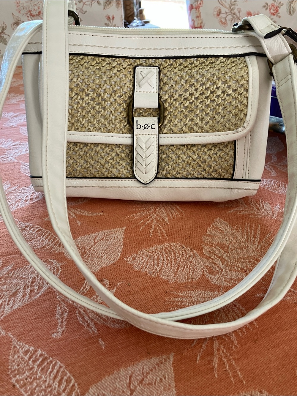 boc White Trim Natural Straw Crossbody Bag